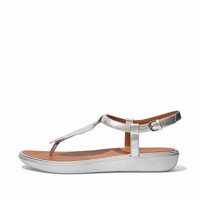 Fitflop Tia Feather Metallic Leather Back-Strap - Sandalen Damen - Silber (OLC143590)